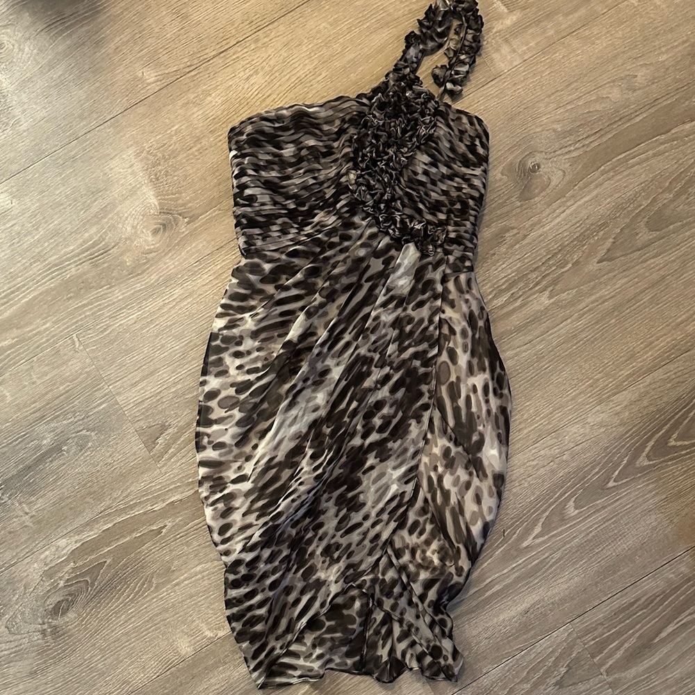 BCBG Elegant Leopard Print One-Shoulder Dress